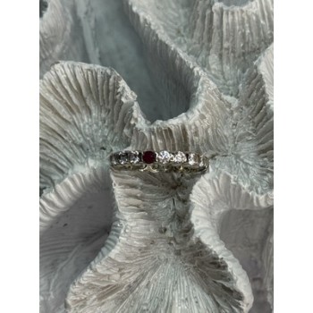 925 Sterling Silver CZ & Ruby Ring Size 7