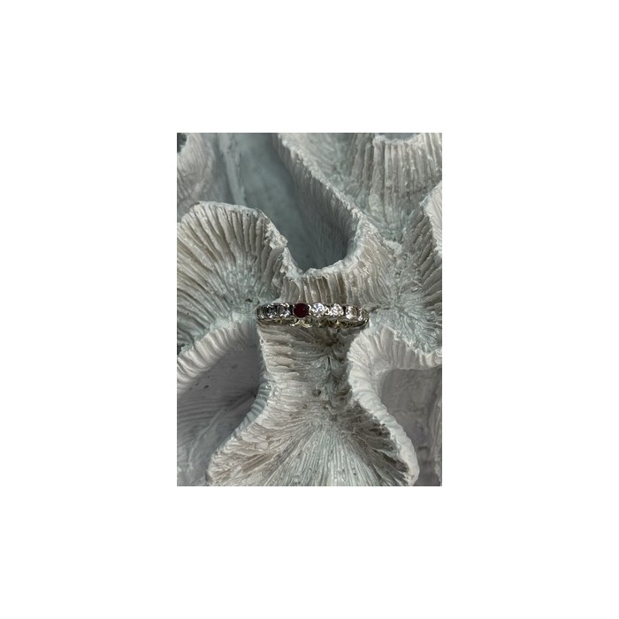 925 Sterling Silver CZ & Ruby Ring Size 7