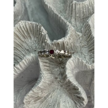 925 Sterling Silver CZ & Ruby Ring Size 7