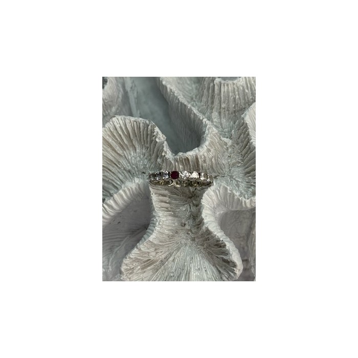 925 Sterling Silver CZ & Ruby Ring Size 7