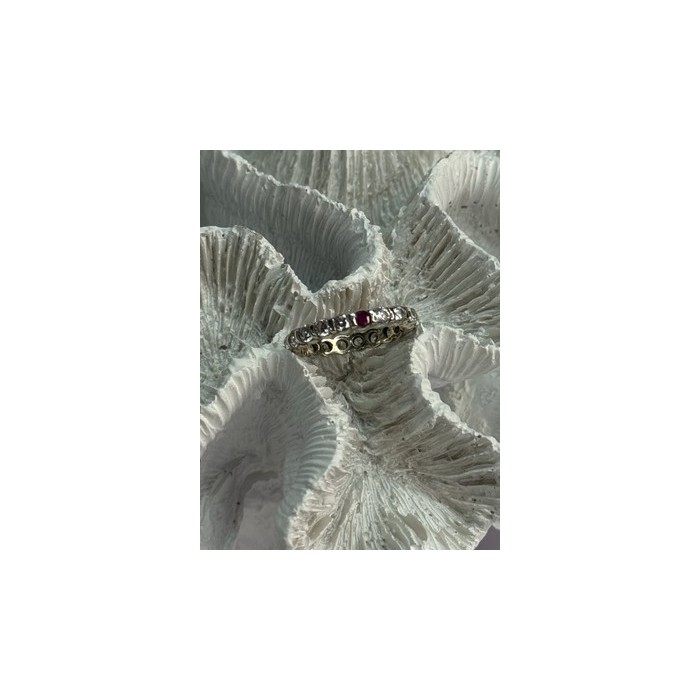 925 Sterling Silver CZ & Ruby Ring Size 7