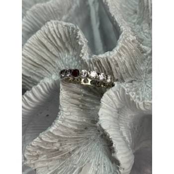 925 Sterling Silver CZ & Ruby Ring Size 7