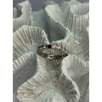 925 Sterling Silver CZ & Ruby Ring Size 7