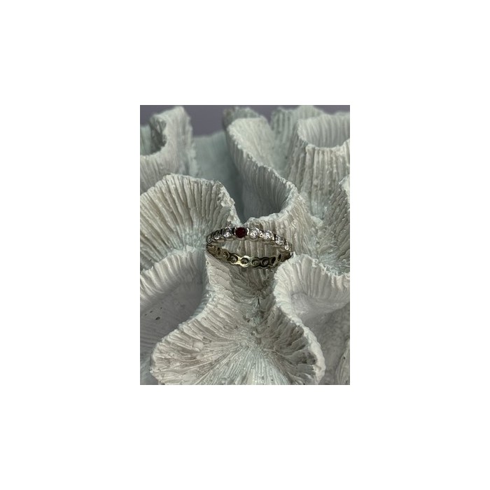 925 Sterling Silver CZ & Ruby Ring Size 7