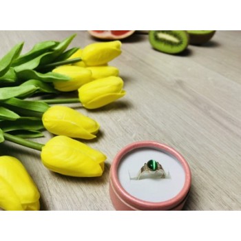 925 Sterling Silver Green Agate Ring Size 6.5