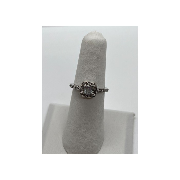 925 Sterling Silver Aquamarine & Goshenite Ring Size 5.5