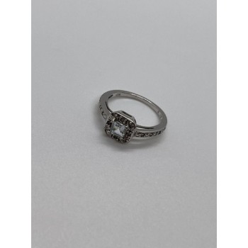 925 Sterling Silver Aquamarine & Goshenite Ring Size 5.5