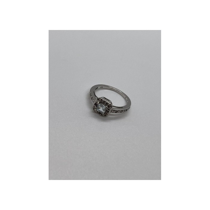 925 Sterling Silver Aquamarine & Goshenite Ring Size 5.5