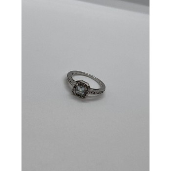 925 Sterling Silver Aquamarine & Goshenite Ring Size 5.5