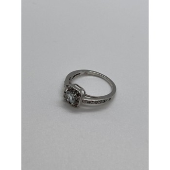 925 Sterling Silver Aquamarine & Goshenite Ring Size 5.5