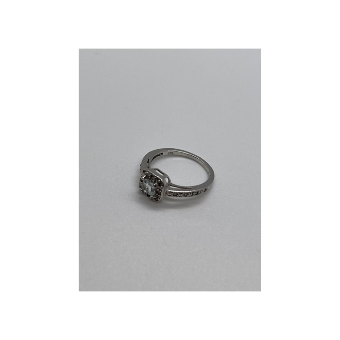 925 Sterling Silver Aquamarine & Goshenite Ring Size 5.5