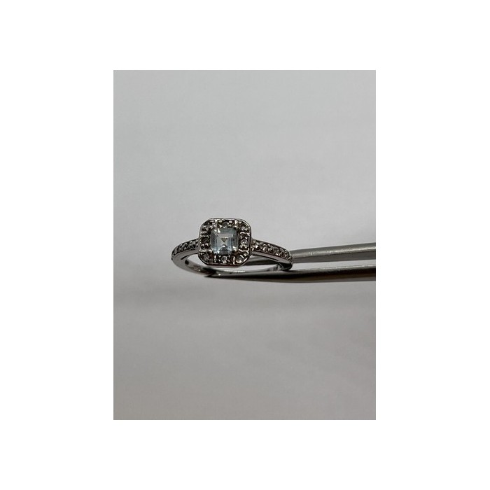 925 Sterling Silver Aquamarine & Goshenite Ring Size 5.5