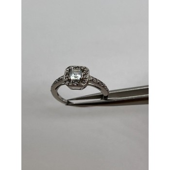 925 Sterling Silver Aquamarine & Goshenite Ring Size 5.5