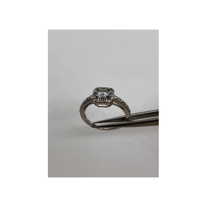 925 Sterling Silver Aquamarine & Goshenite Ring Size 5.5