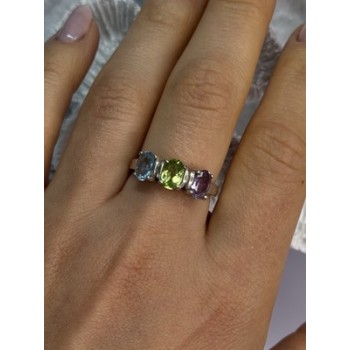 925 Sterling Silver Topaz Peridot Amethyst Ring Size 8.5