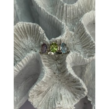 925 Sterling Silver Topaz Peridot Amethyst Ring Size 8.5