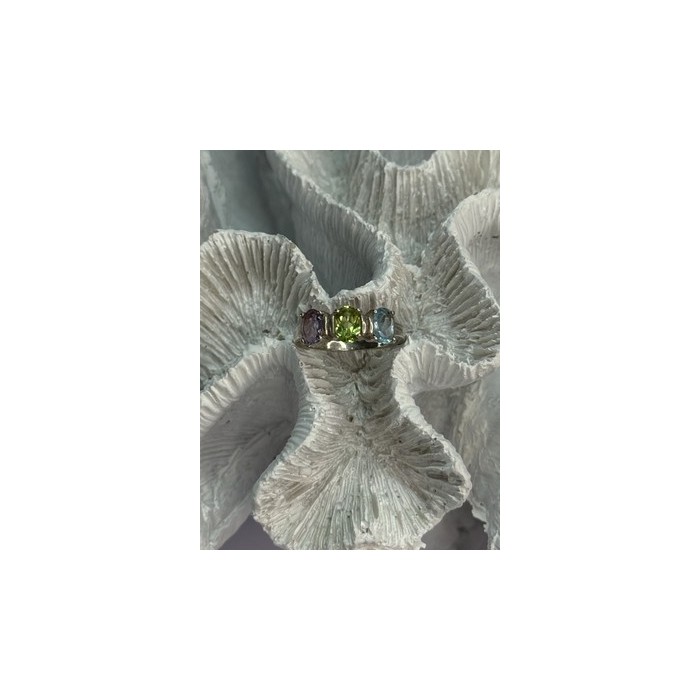 925 Sterling Silver Topaz Peridot Amethyst Ring Size 8.5