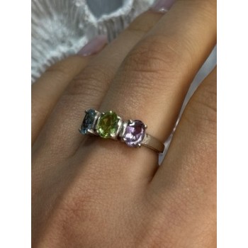 925 Sterling Silver Topaz Peridot Amethyst Ring Size 8.5