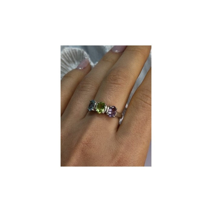 925 Sterling Silver Topaz Peridot Amethyst Ring Size 8.5