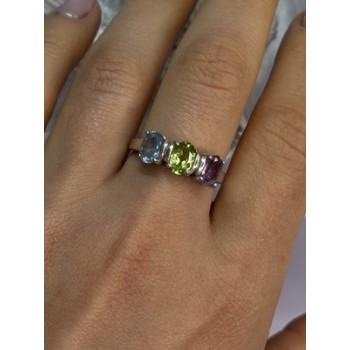 925 Sterling Silver Topaz Peridot Amethyst Ring Size 8.5