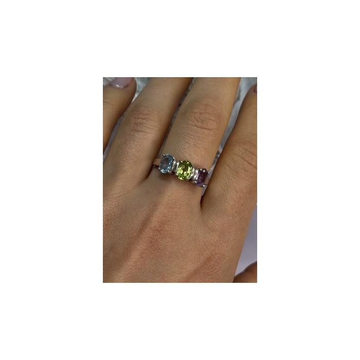 925 Sterling Silver Topaz Peridot Amethyst Ring Size 8.5