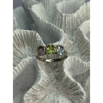 925 Sterling Silver Topaz Peridot Amethyst Ring Size 8.5