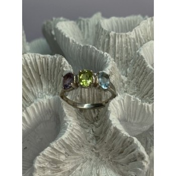 925 Sterling Silver Topaz Peridot Amethyst Ring Size 8.5