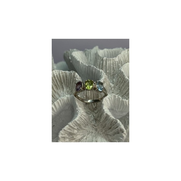 925 Sterling Silver Topaz Peridot Amethyst Ring Size 8.5