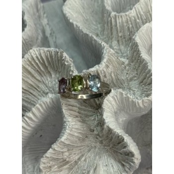 925 Sterling Silver Topaz Peridot Amethyst Ring Size 8.5
