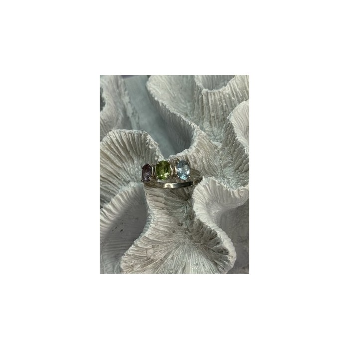 925 Sterling Silver Topaz Peridot Amethyst Ring Size 8.5
