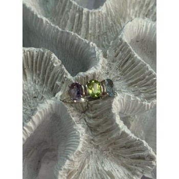 925 Sterling Silver Topaz Peridot Amethyst Ring Size 8.5