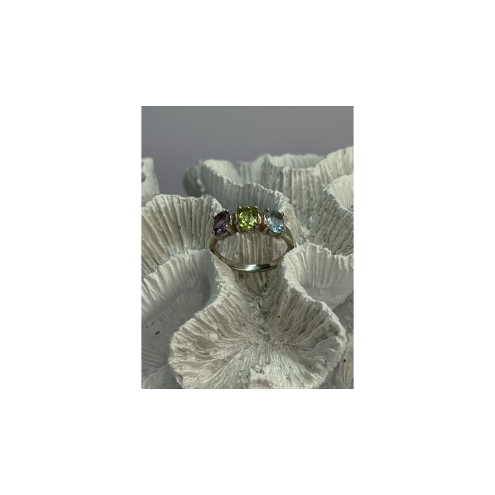 925 Sterling Silver Topaz Peridot Amethyst Ring Size 8.5