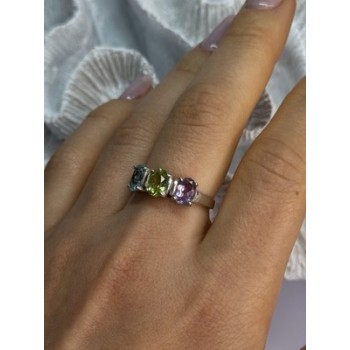 925 Sterling Silver Topaz Peridot Amethyst Ring Size 8.5