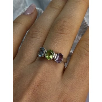 925 Sterling Silver Topaz Peridot Amethyst Ring Size 8.5