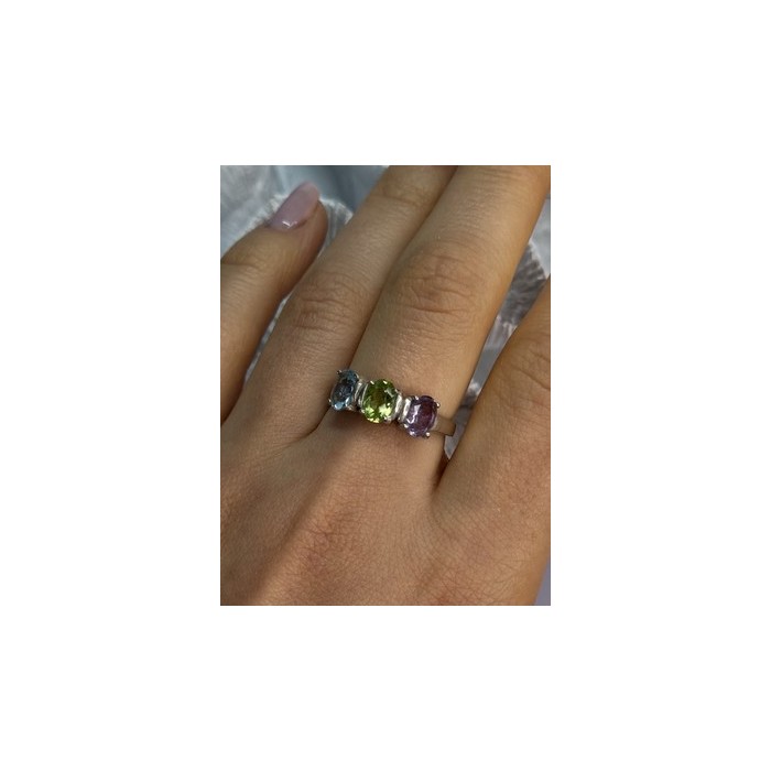925 Sterling Silver Topaz Peridot Amethyst Ring Size 8.5