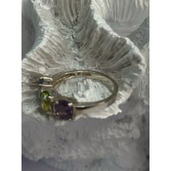 925 Sterling Silver Topaz Peridot Amethyst Ring Size 8.5