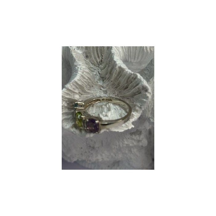 925 Sterling Silver Topaz Peridot Amethyst Ring Size 8.5