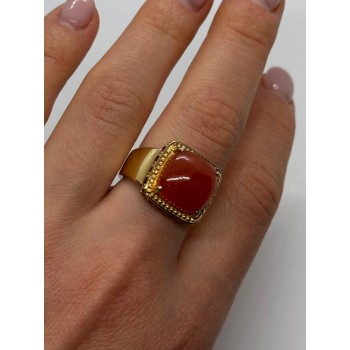 925 STERLING SILVER GOLD PLATED AMBER & RED SPINEL RING SIZE 7.5