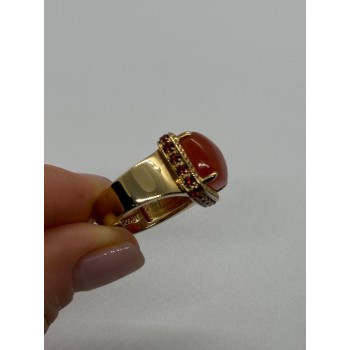 925 STERLING SILVER GOLD PLATED AMBER & RED SPINEL RING SIZE 7.5