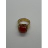 925 STERLING SILVER GOLD PLATED AMBER & RED SPINEL RING SIZE 7.5