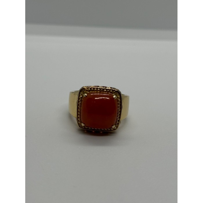 925 STERLING SILVER GOLD PLATED AMBER & RED SPINEL RING SIZE 7.5