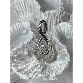 925 Sterling Silver White & Blue Topaz Pendant Length 1.1 Inch