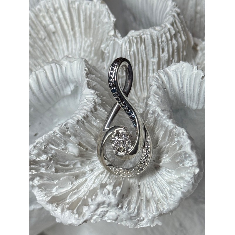 925 Sterling Silver White & Blue Topaz Pendant Length 1.1 Inch