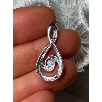 925 Sterling Silver White & Blue Topaz Pendant Length 1.1 Inch