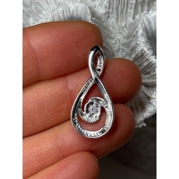 925 Sterling Silver White & Blue Topaz Pendant Length 1.1 Inch