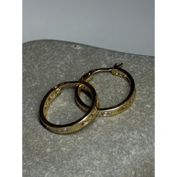 925 Sterling Silver Gold Plated CZ Earrings Length 21.5 Mm