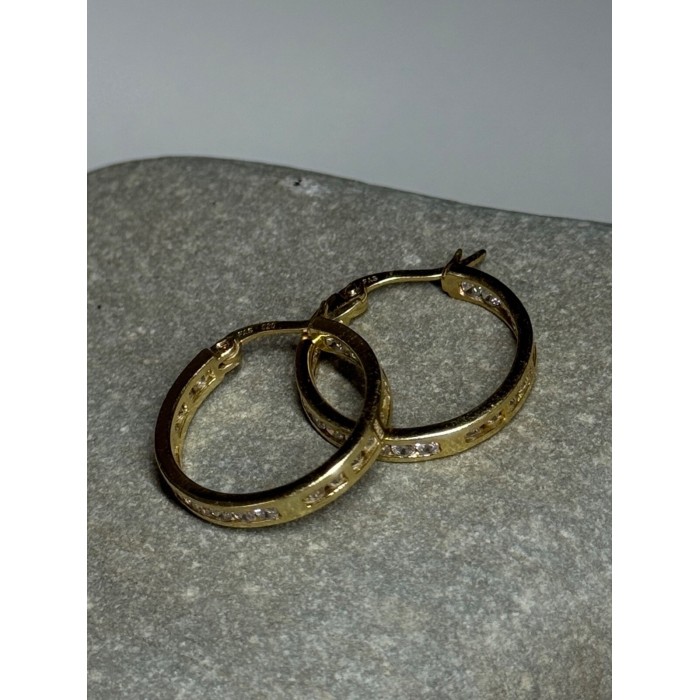 925 Sterling Silver Gold Plated CZ Earrings Length 21.5 Mm