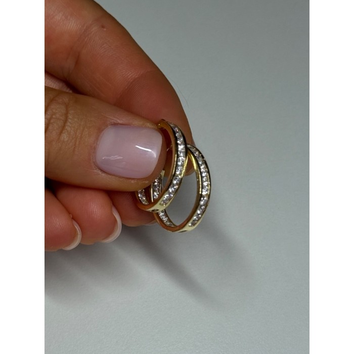 925 Sterling Silver Gold Plated CZ Earrings Length 21.5 Mm