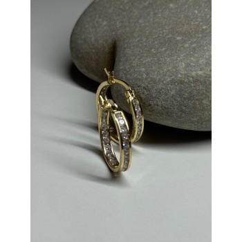 925 Sterling Silver Gold Plated CZ Earrings Length 21.5 Mm