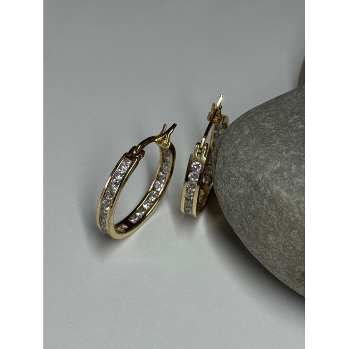 925 Sterling Silver Gold Plated CZ Earrings Length 21.5 Mm
